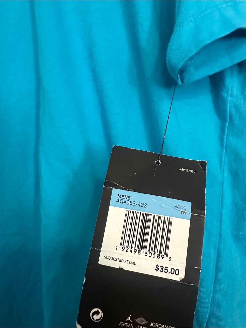 Air Jordan Teal Blue Jumpman Logo Tee with Jordan Printed Shoulders Activewear